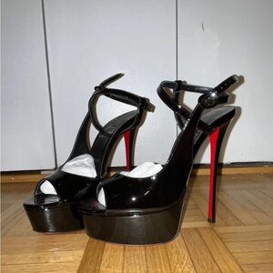Louboutin Patent Leather sling pump platform stiletto peep toe sandal heels